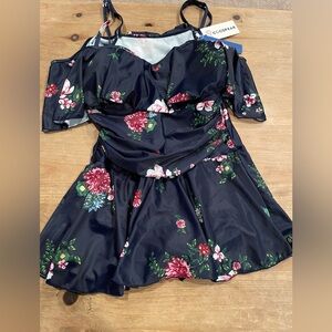 NWT Cocopear Wmns Blue Pink Floral off the shoulder coquette style swimsuit M